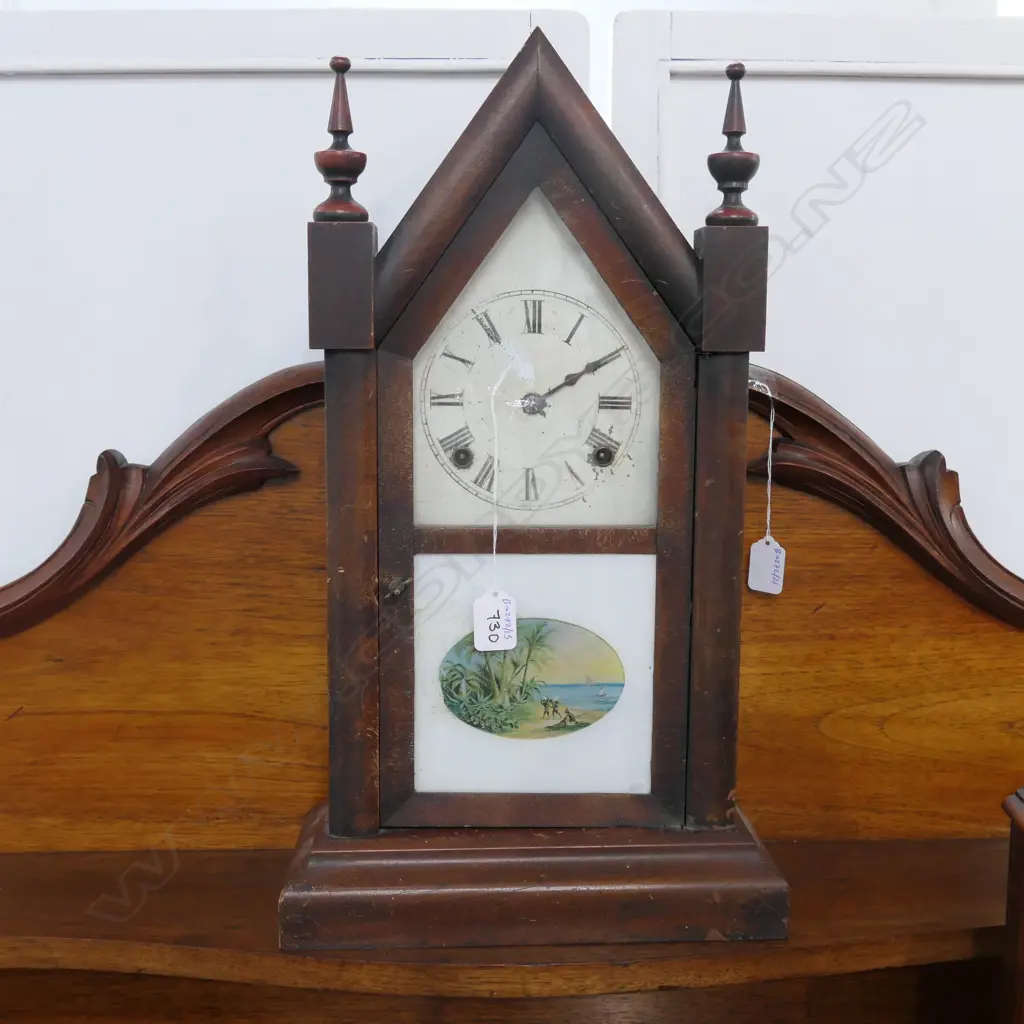 LATE 19THC MAHOGANY MANTLE PICTURE CLOCK Image 1++
