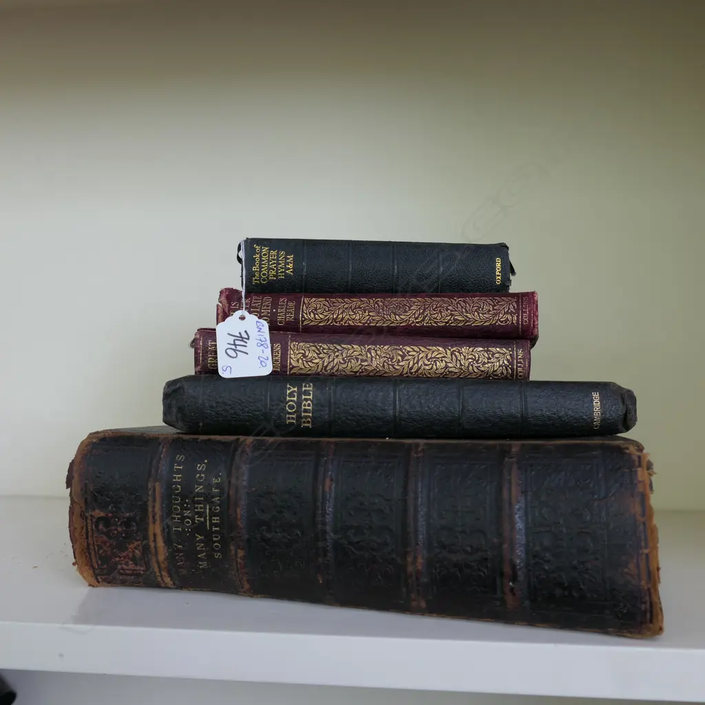 5 OLD LEATHER BOUND BOOKS 'MANY THOUGHTS.... Image 1++