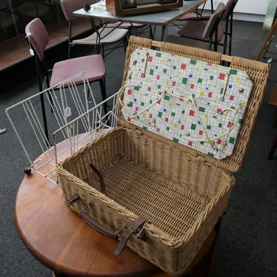 RETRO PICNIC HAMPER + WIRE MAGAZINE RACK