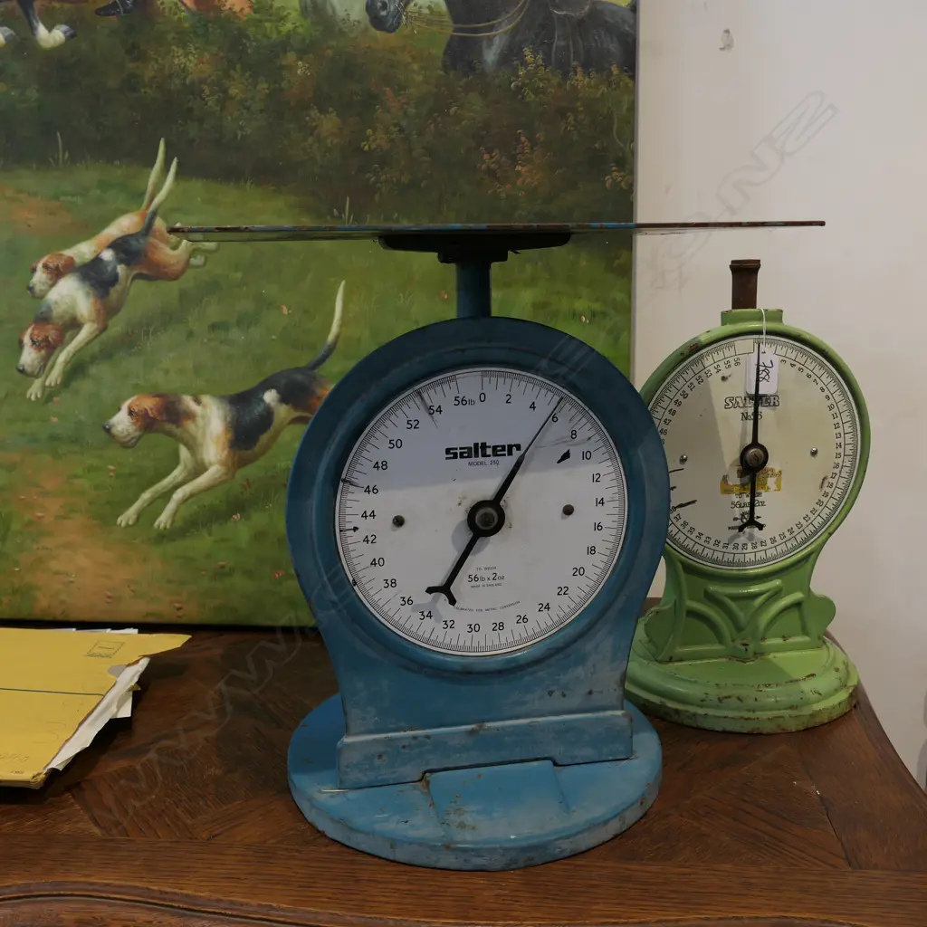 PAIR OF SALTER SCALES ONE WITH TRAY MISSING 375MM H Image 1++