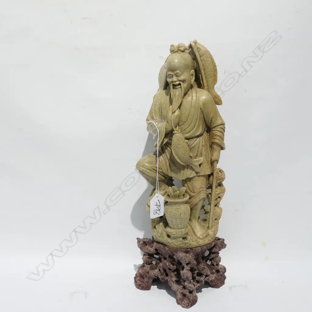 SOAPSTONE FIGURE OF A CHINESE FISHERMAN H 360 MM Image 1++