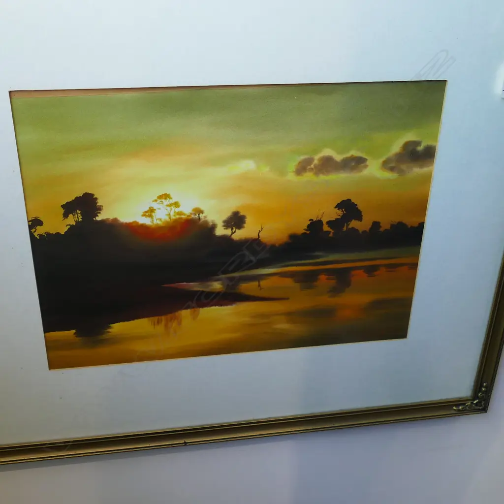 MARIANO ORTUZAR, WATERCOLOUR, SUNSET. 300 x 410mm. FRAMED Image 1++