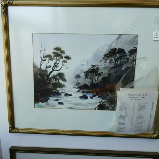 MARIANO ORTUZAR, WATERCOLOUR, ALPINE RIVER. 300 x 410mm. FRAMED