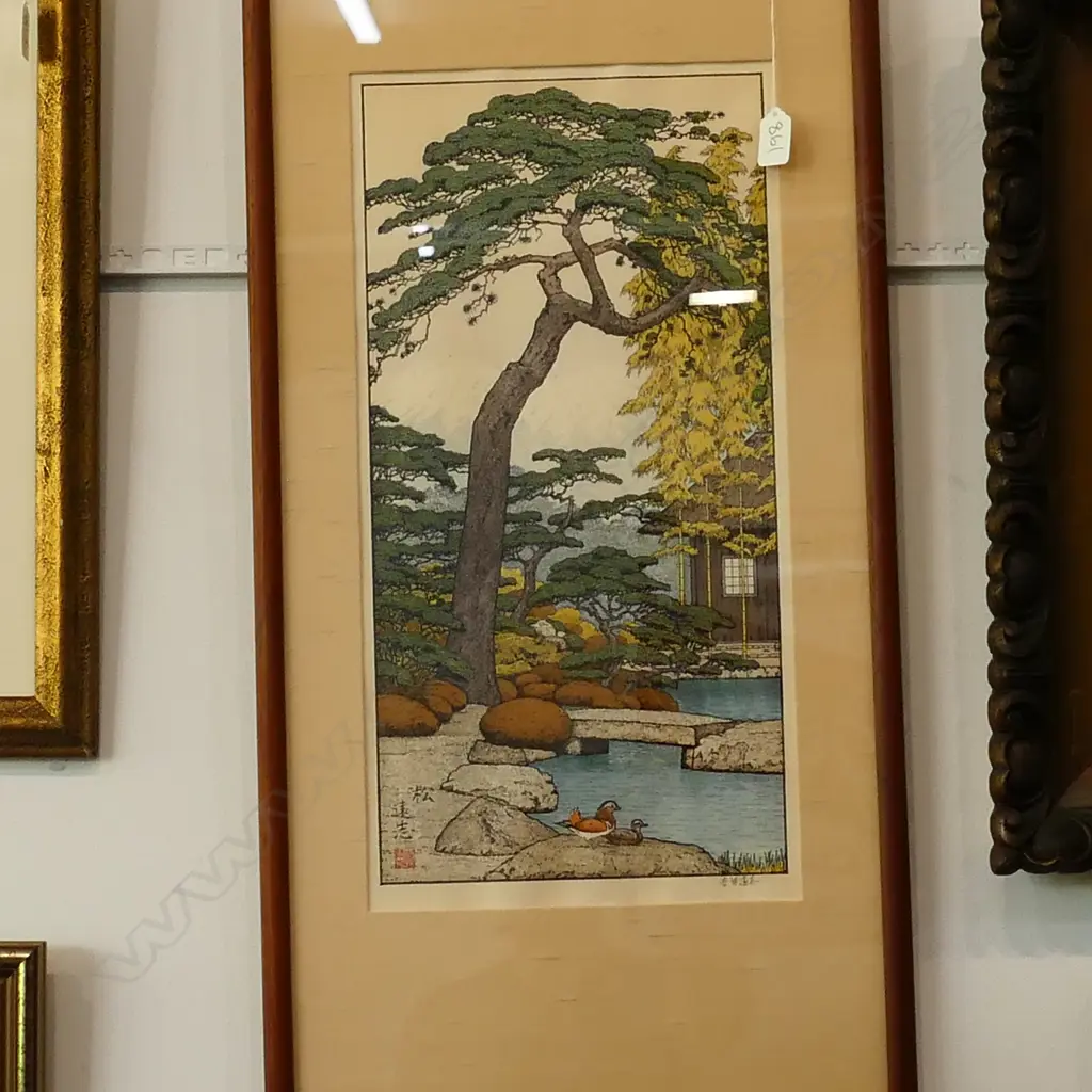 JAPANESE WOODBLOCK 'PINE TREE OF THE FRIENDLY GARDEN' 495 X 250MM Image 1++