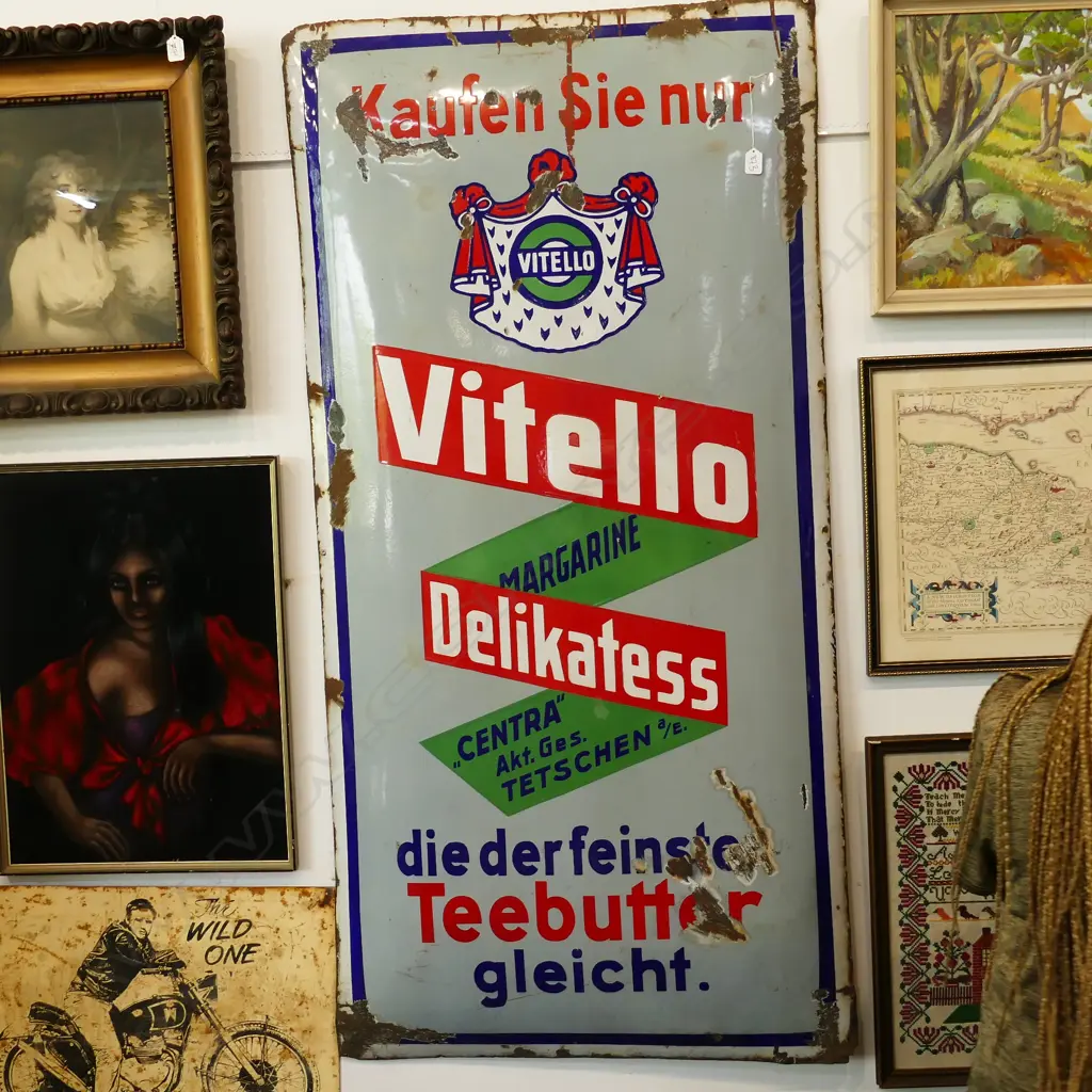 LARGE VINTAGE ENAMEL ADVERTISING SIGN 'VITELLO' 1500 X 770  Image 1++
