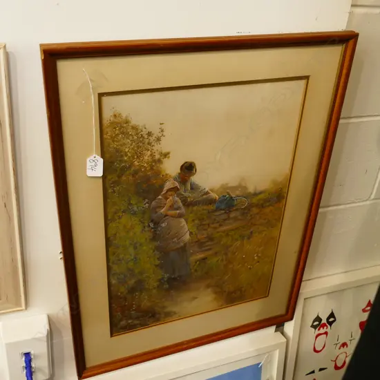 TOM LLOYD W/COLOUR TO FIGURES IN FARM YARD 490 X 340 MM