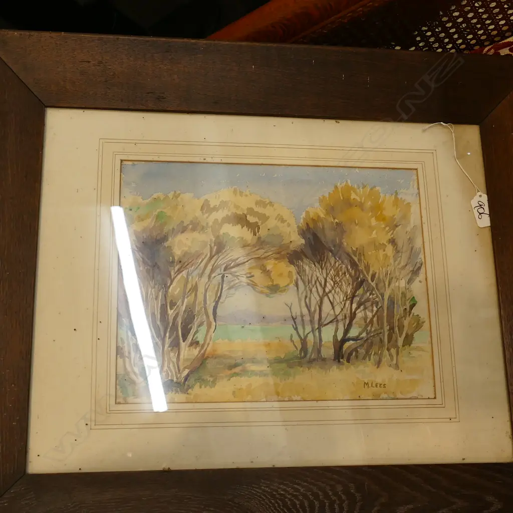 M.LEES A.S.A. 'TI TREES', WATERCOLOUR 230 x 300mm. OAK FRAME Image 1++
