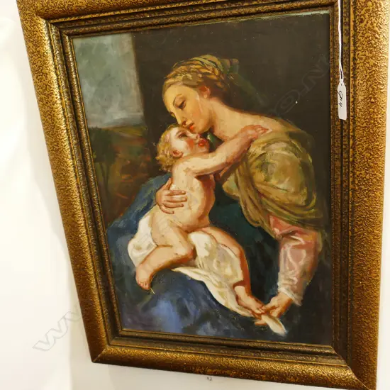 ITALIAN OIL MOTHER & CHILD - INSCRIBED VERSO VITTORIO CUSATELLI 1945 375 X 270MM