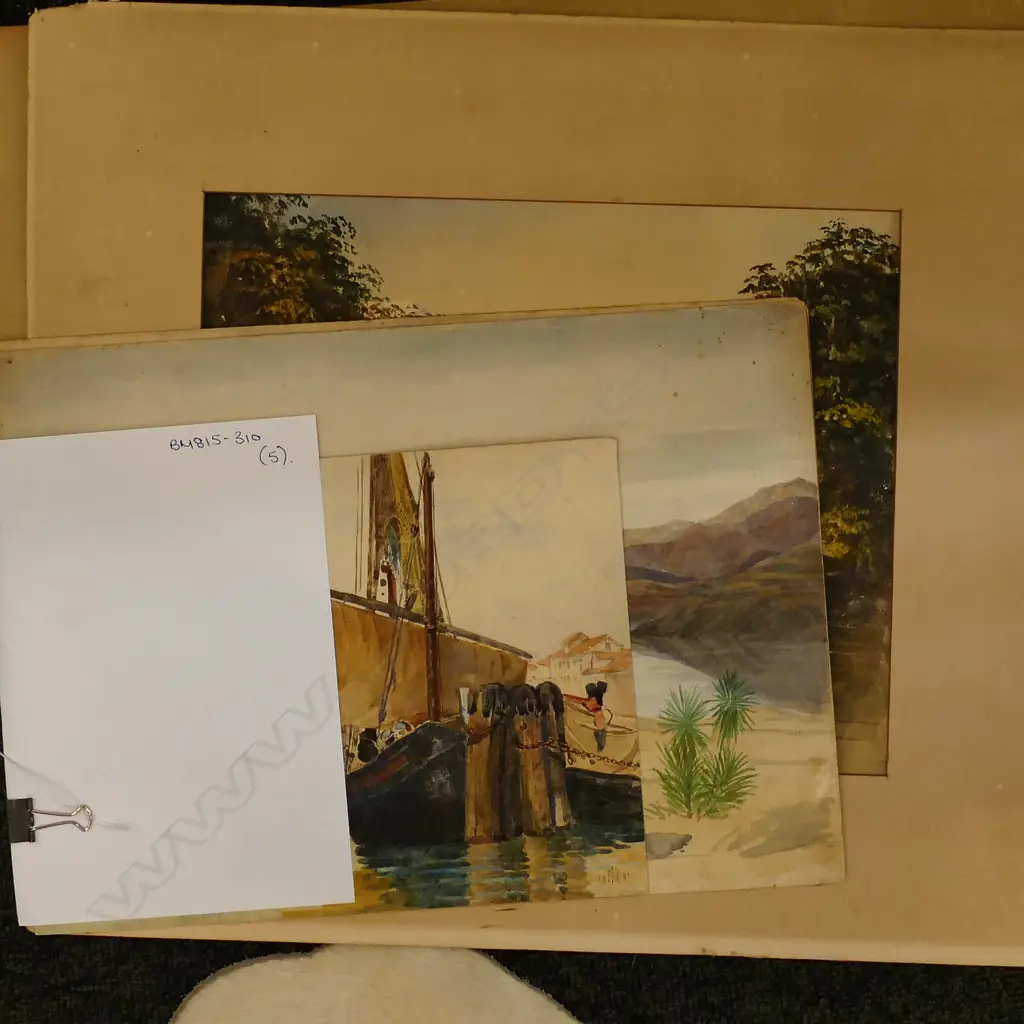 FIVE WATERCOLOURS - MOST ANTIQUE LANDSCAPE NZ COLONIAL ETC. LARGEST 265 X 375MM  Image 1++