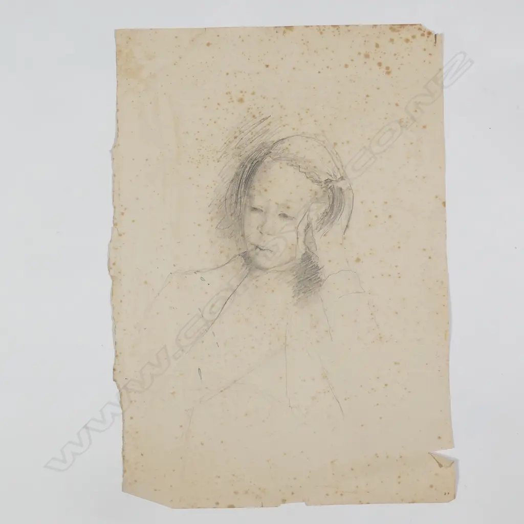 TWO SKETCH BOOKS - ONE BY W M MATTHEWS AND PENCIL SKETCH OF GIRL ATTR. MARGARET THOMPSON Image 1++