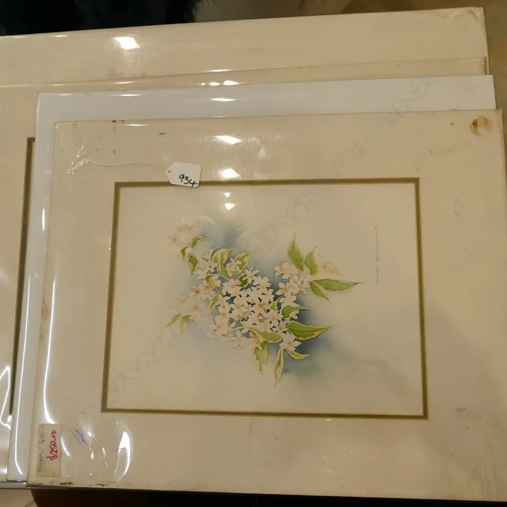 FIVE DAVID HENSHAW WORKS - LANDSCAPE AND FLORAL W/Cs ETC  - UNFRAMED / MOUNTED - LARGEST 355 X 475MM Image 1++