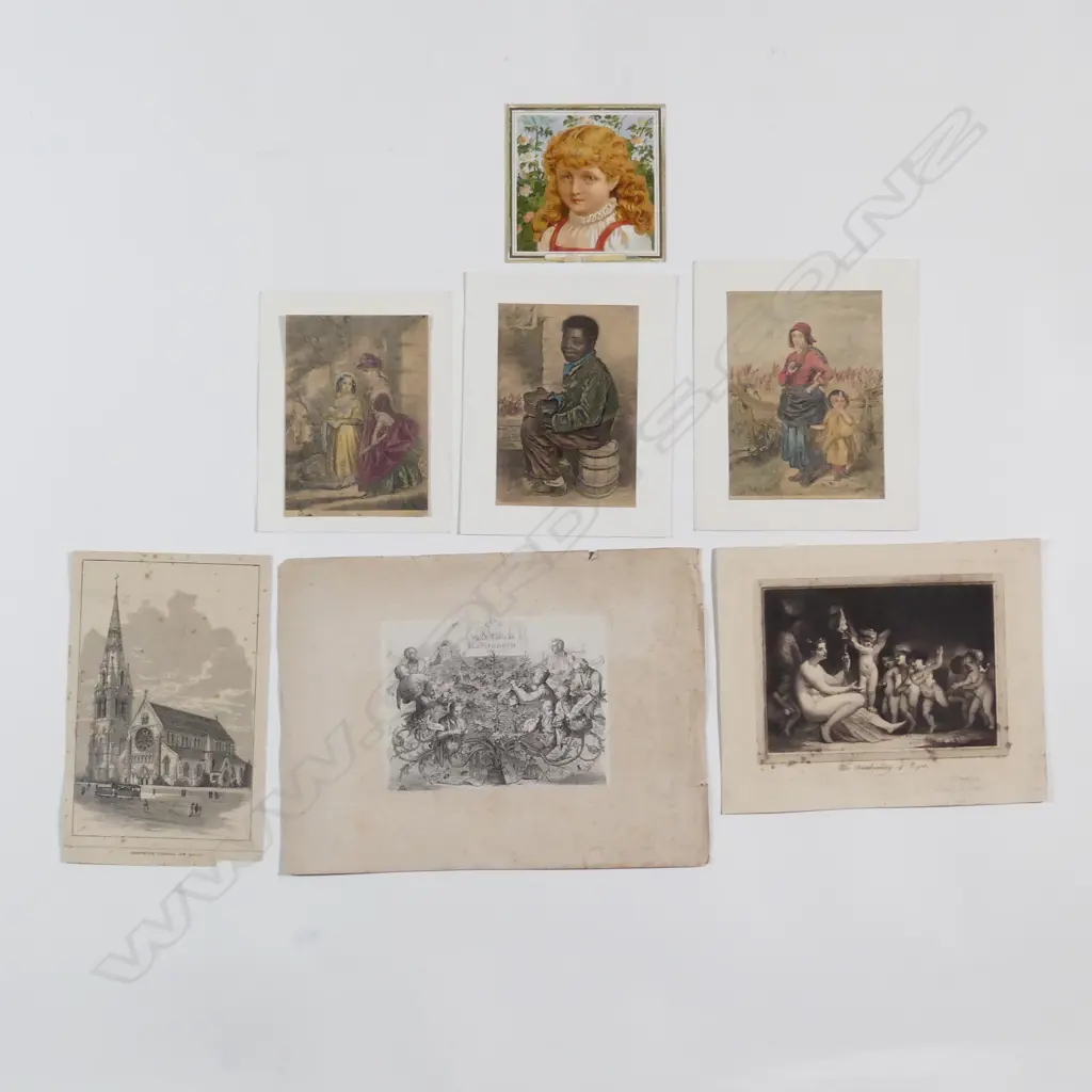 12 ASST ANTIQUE PRINTS INCL. BAXTER ETC - LARGEST 180 X 245 - VARIOUSLY MOUNTED OR UNFRAMED. Image 1++