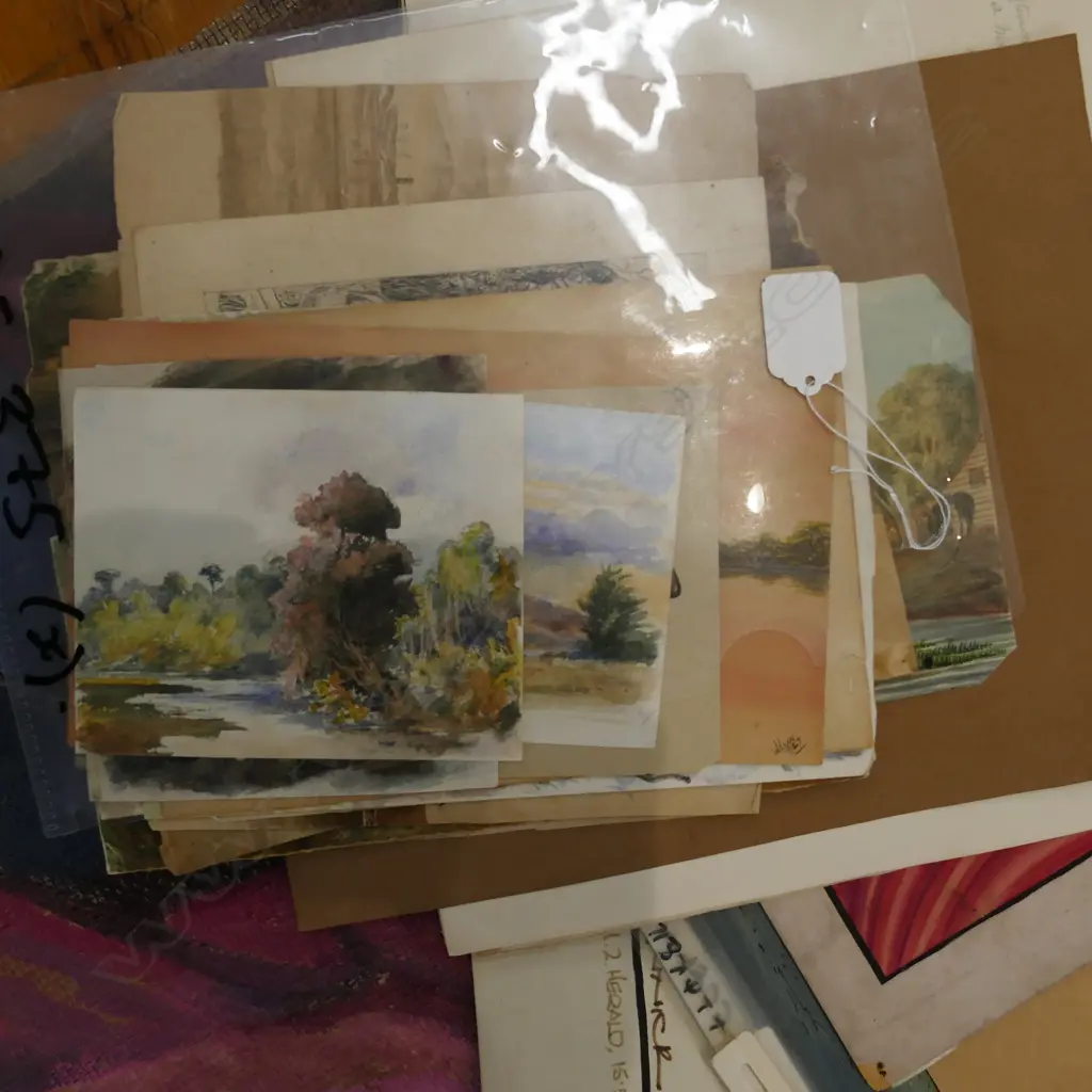 LOT ASST. SMALL SCALE ANTIQUE WATERCOLOURS + SKETCHES ON PAPER.... Image 1++