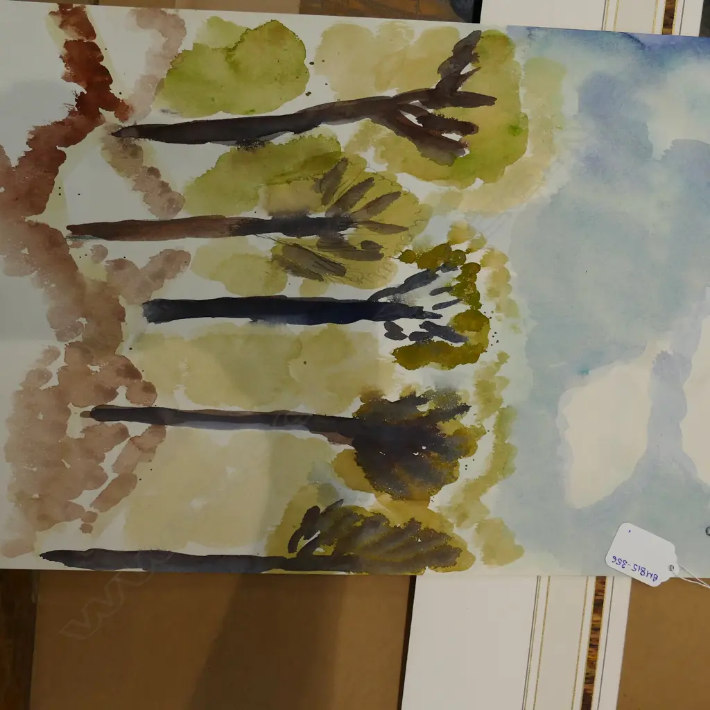 ANNA CASELBERG 'GUM TREES BRISBANE' WATERCOLOUR -  INITIALLED AND DATED '91 385 X 270MM Image 1++