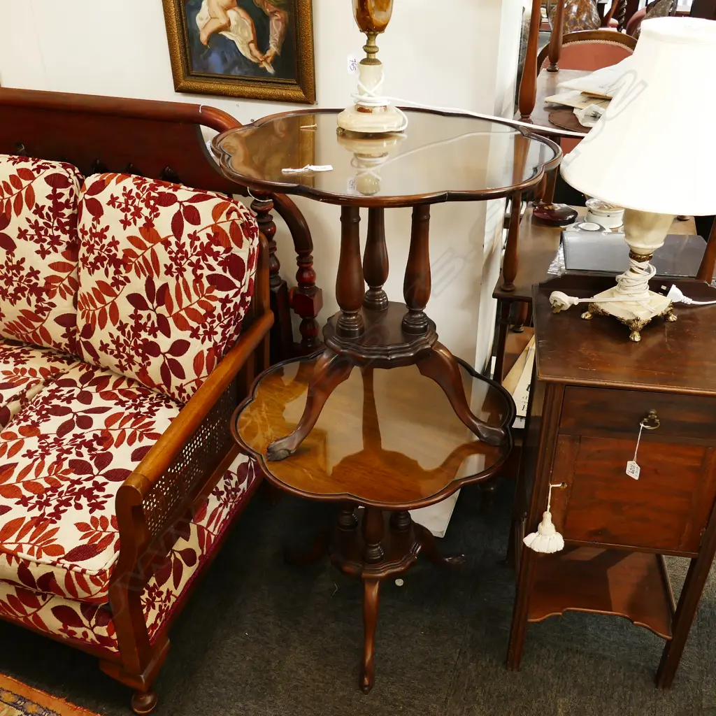 PR OF MAHOGANY WINE TABLES WITH GLASS TOPS Image 1++