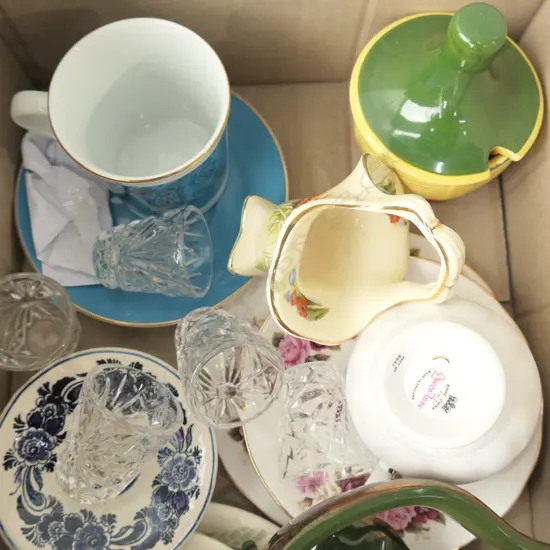 BOX LOT ASST. CHINA INCL. TEAPOT, 2 TRIOS ETC.