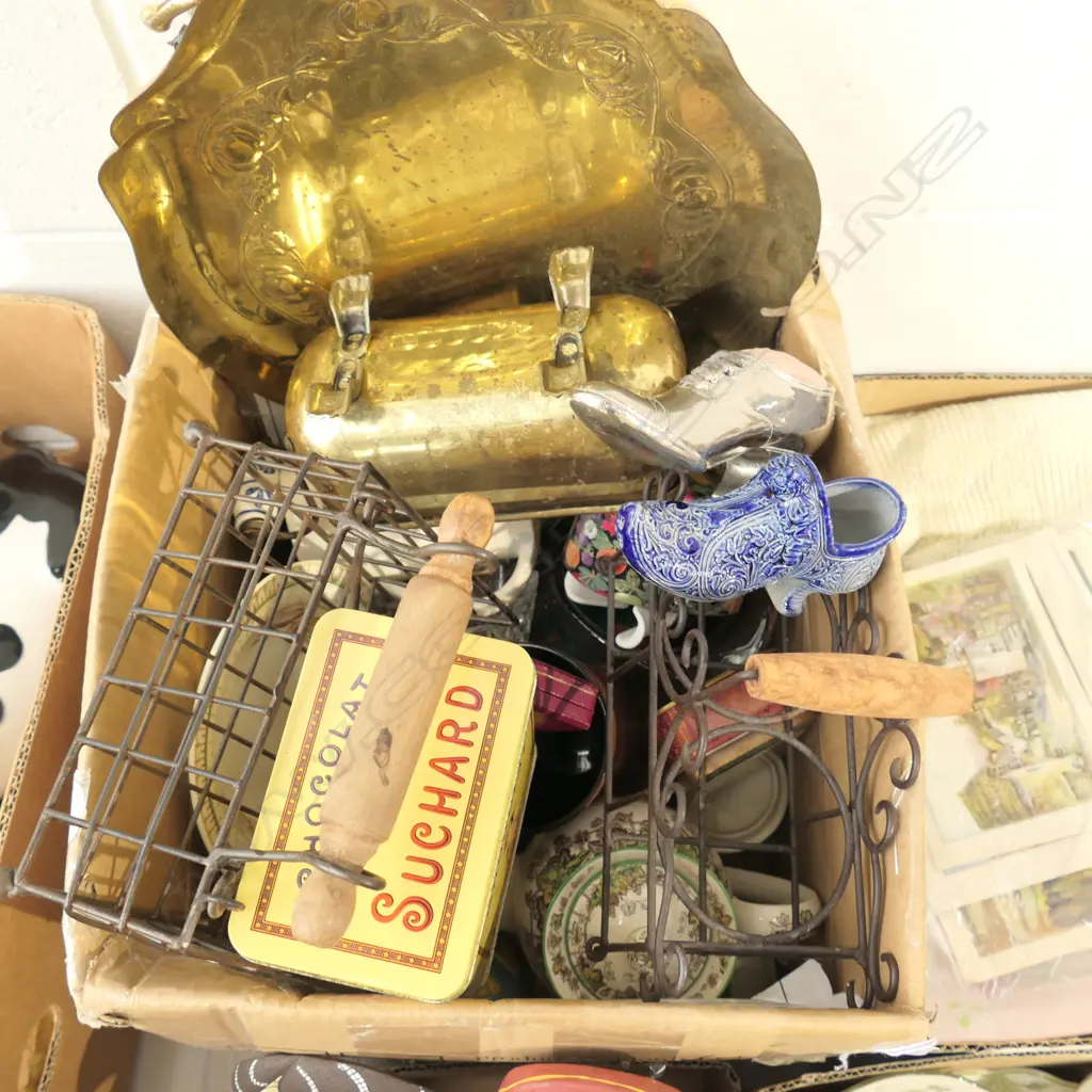 BOX LOT ASST. CHINA, CRYSTAL, TINS, ETC Image 1++
