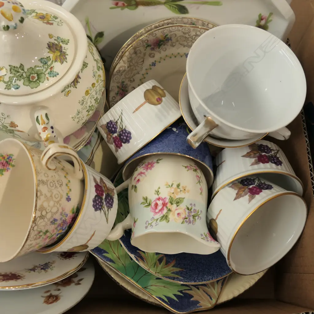 BOX LOT ASST. CHINA INCL. ROYAL WORCHESTER EVESHAM, LIMOGES, TRIOS ETC Image 1++