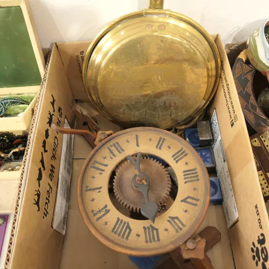 LOT ASST INCL BRASS BED WARMER, CLOCK ETC