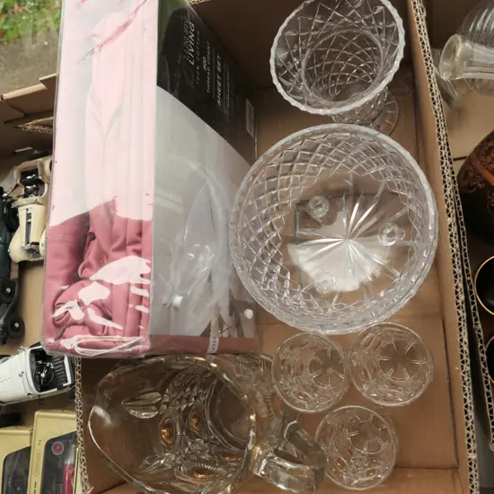 BOX LOT ASST. CRYSTAL BOWLS, JUG ETC