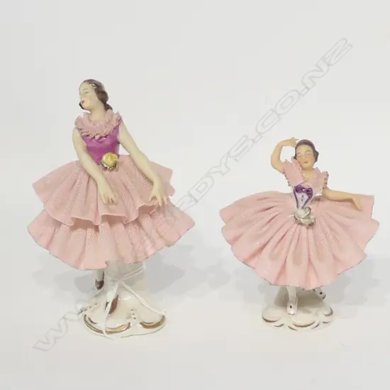 2 PINK DRESDEN BALLERINA FIGURES