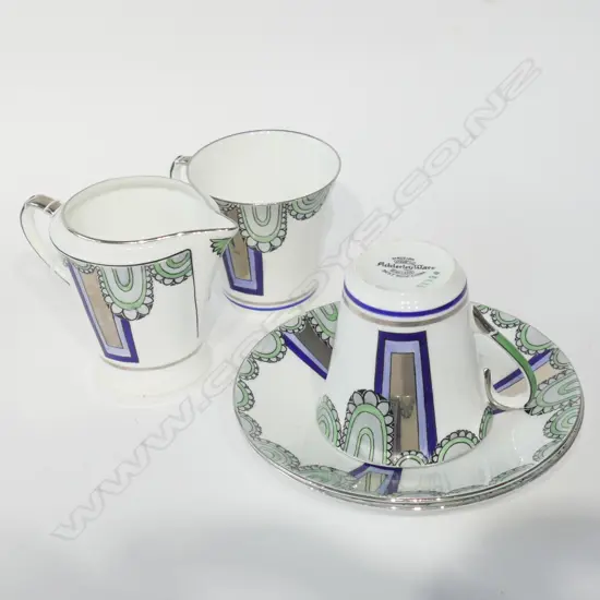 PAIR ADDERLEY WARE MADEIRA ART DECO CUP / SAUCER AND MILK JUG