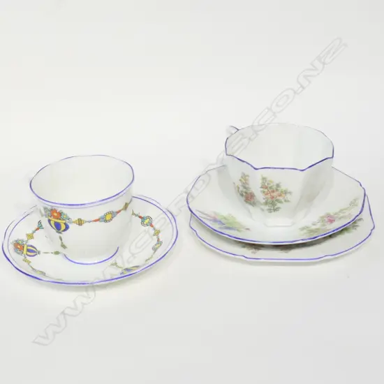 ROYAL ALBERT CUP AND SAUCER PLUS UNMARKED DECO TRIO