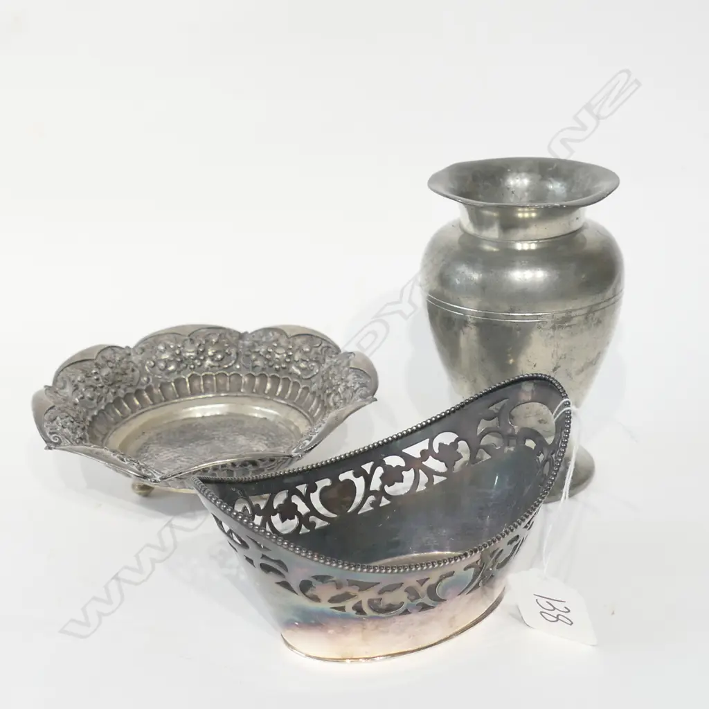 GERO 90 SILVER BOWL, 800 SILVER DISH AND PEWTER VASE Image 1++