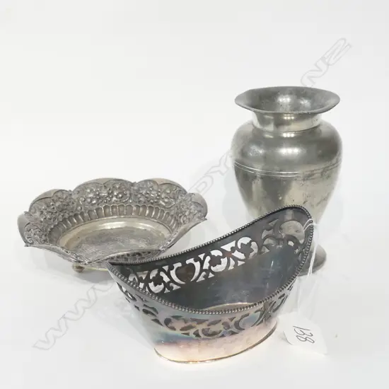 GERO 90 SILVER BOWL, 800 SILVER DISH AND PEWTER VASE
