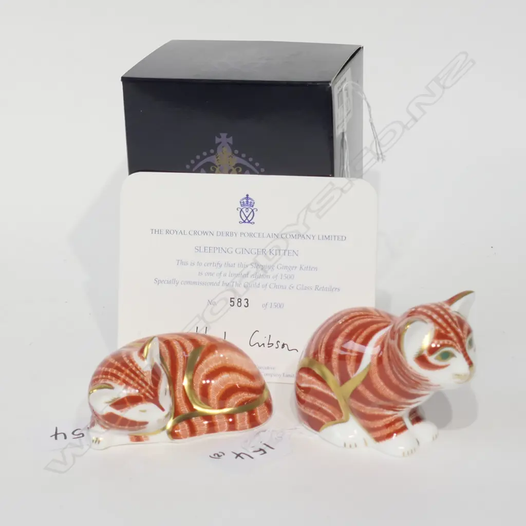 2 ROYAL CROWN DERBY CAT PAPERWEIGHTS 'GINGER KITTEN'... Image 1++
