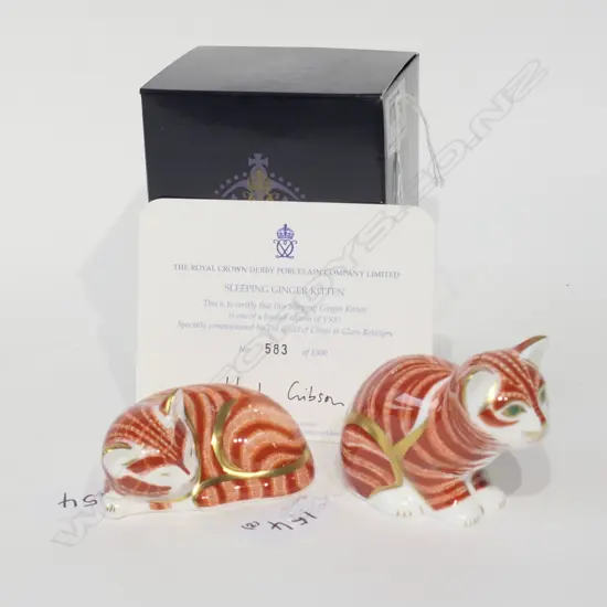 2 ROYAL CROWN DERBY CAT PAPERWEIGHTS 'GINGER KITTEN'...