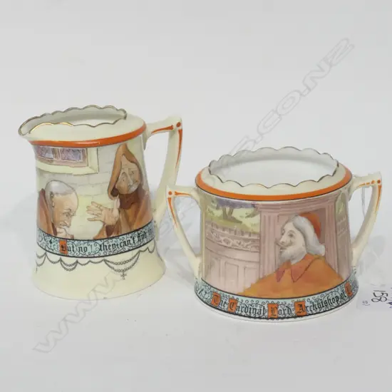 2 HAND PAINTED DOULTON RHEIMS SUGAR+JUG