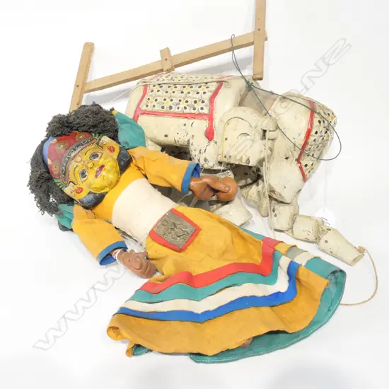 TWO MARRIONETTE DOLLS - ELEPHANT + ANOTHER