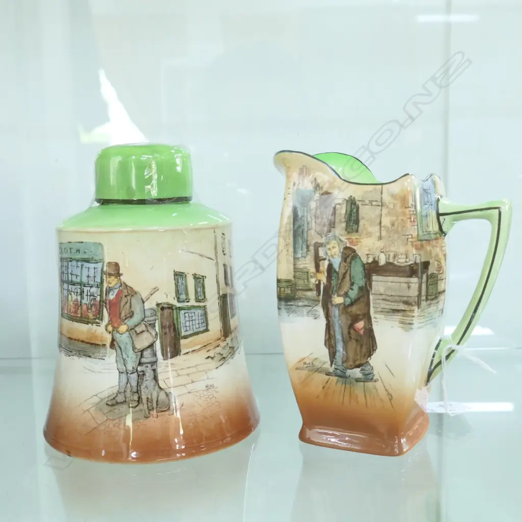 ROYAL DOULTON DICKENS WARE JUG & ANOTHER, LARGEST BEING H. 120MM Image 1++