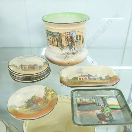 ROYAL DOULTON DICKENS WARE PIN DISHES, VASE ETC, LARGEST BEING H. 125MM