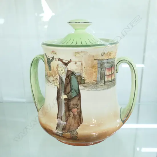 ROYAL DOULTON 2 HANDLED LIDDED VASE 'FAGIN'. H. 150MM