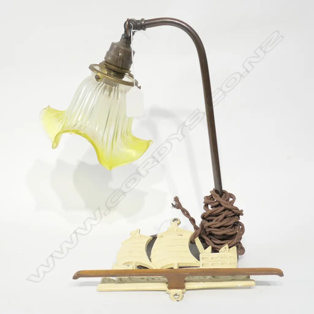 ART NOUVEAU COPPER DESK LAMP + CAST IRON BRACKET Image 1++