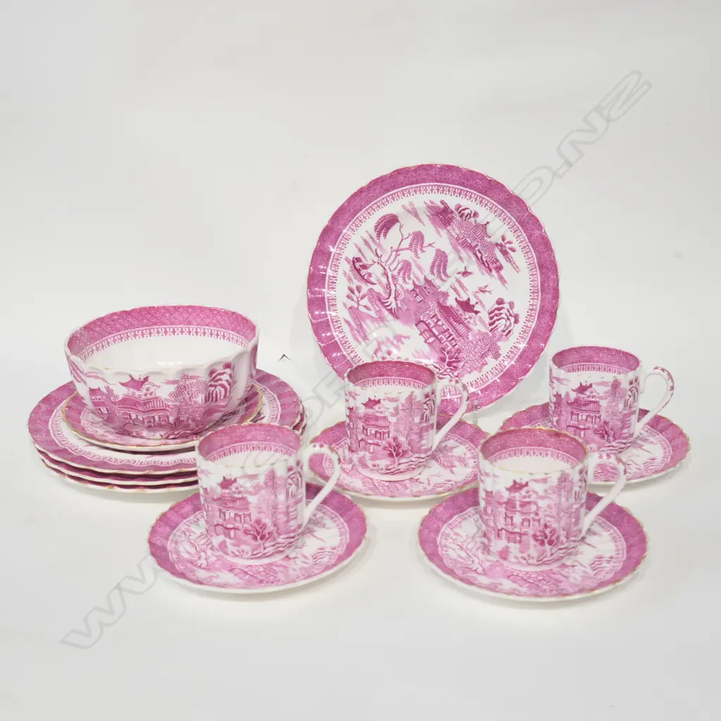 14PC SPODE WILLOW PATTERN DEMITASSE PART SET, (PINK) Image 1++
