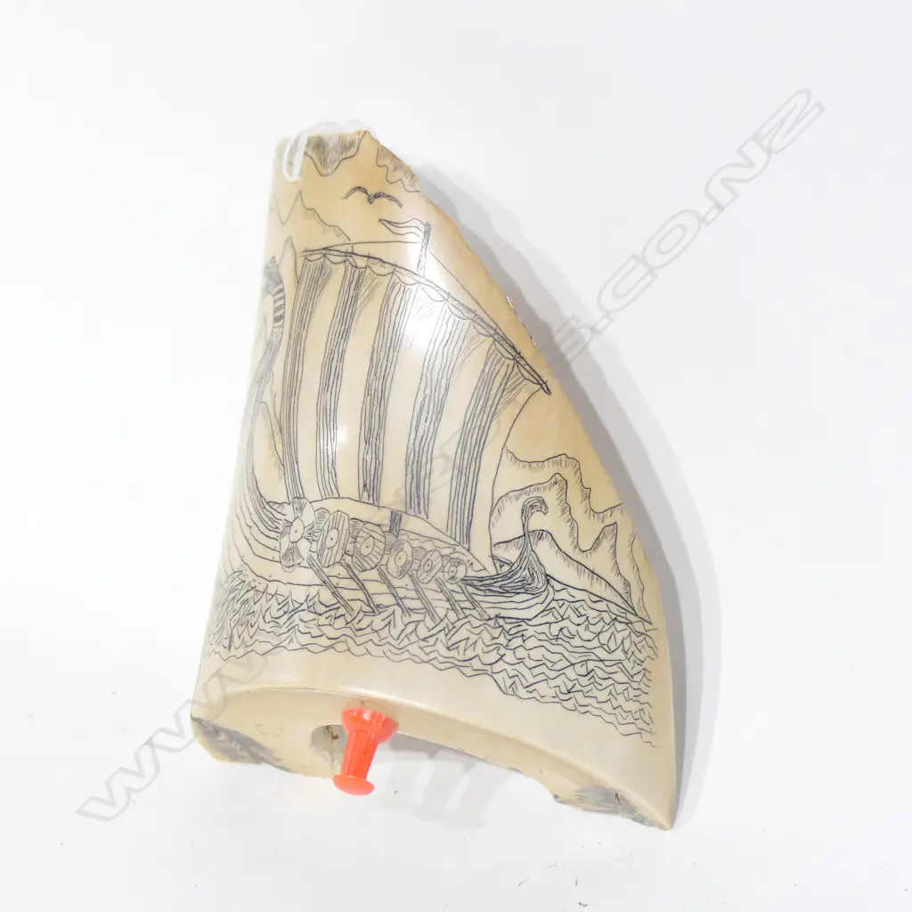 Mammoth Tusk Piece with Scrimshaw Image 1++