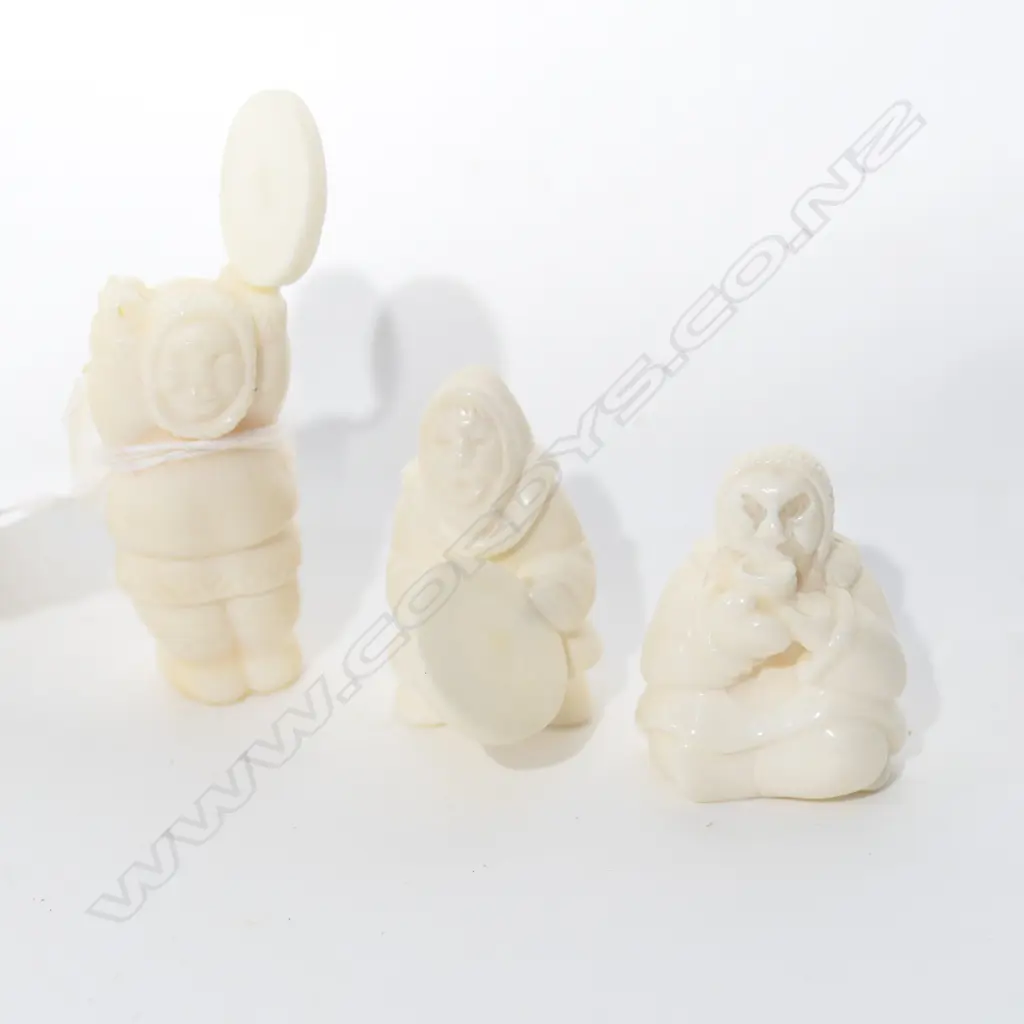 3 Canada Inuit people marine ivory (whales tooth) small figure carvings Image 1++