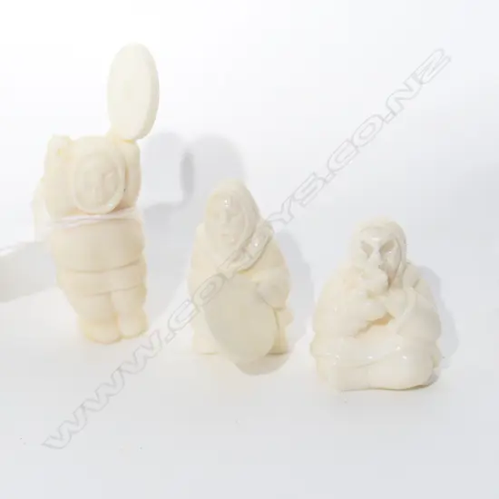 3 Canada Inuit people marine ivory (whales tooth) small figure carvings