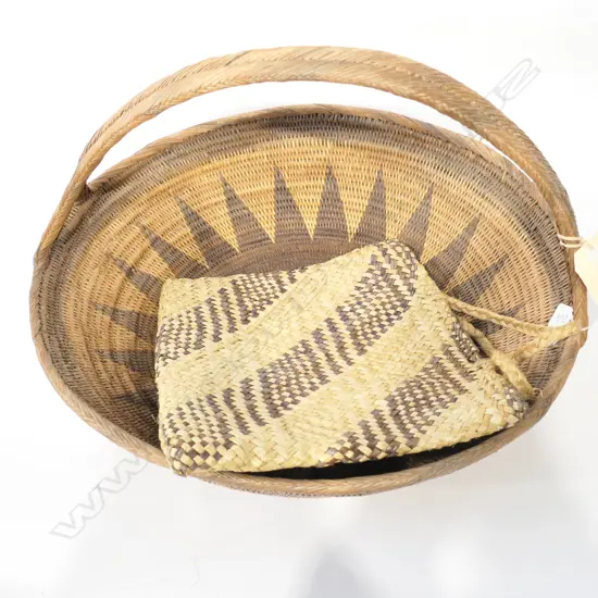 WOVEN KETE STAINED BANDED DECORATION AND LARGE PNG BUKA BASKET
