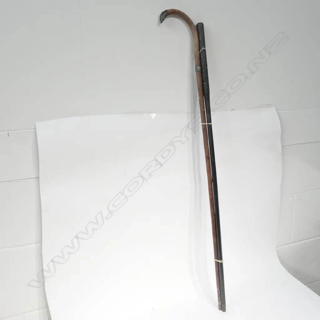 2 FINE OLD WALKING STICKS: CELTIC KNOT & MALACCA Image 1++