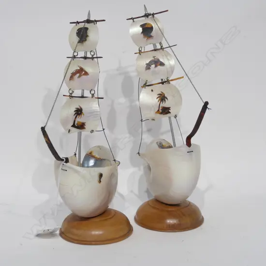 PAIR NAUTILUS SHELL BOATS 240MM H