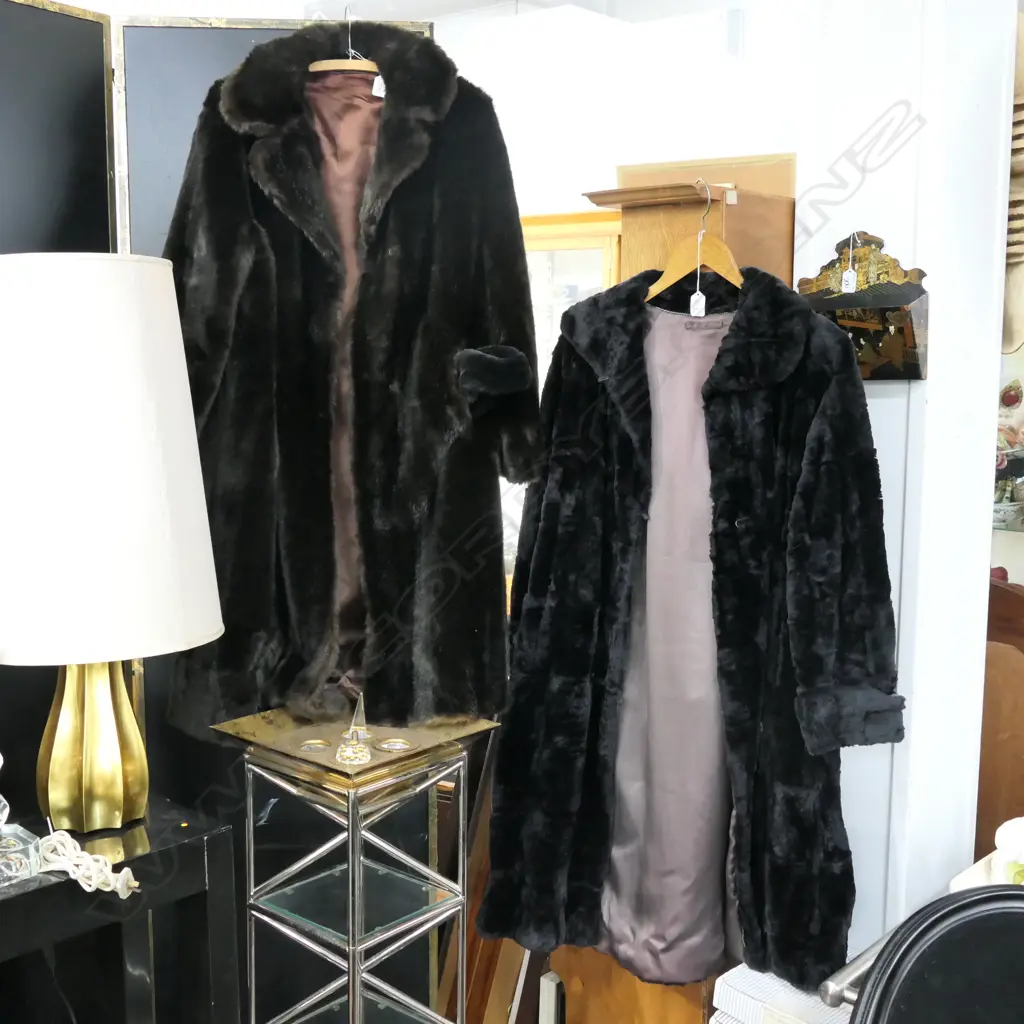 2 BLACK FAUX FUR COATS AND A HAT Image 1++