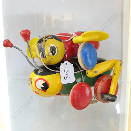 2 WOODEN BUZZY BEE TOYS