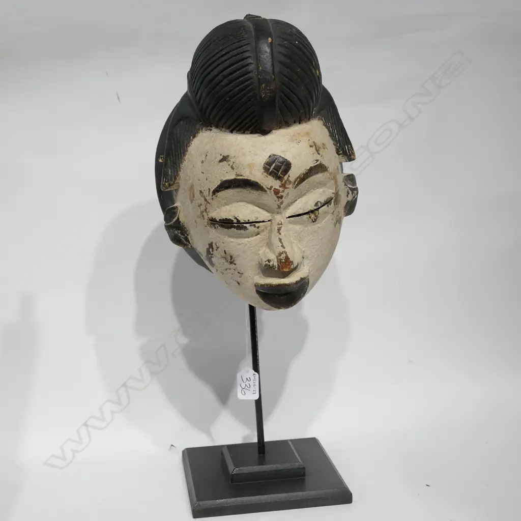 TRIBAL CARVED WOODEN MASK ON STAND H. 530MM Image 1++