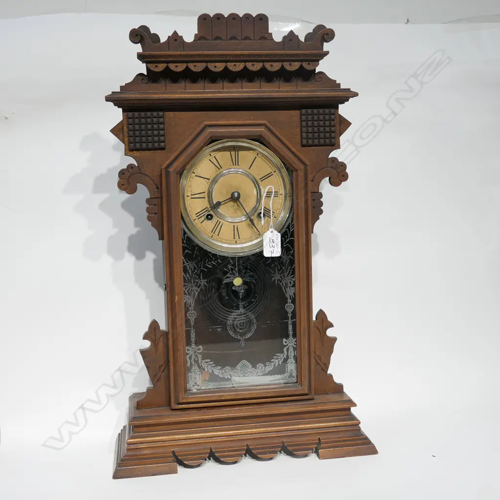 c1900 ANSONIA FARMHOUSE CLOCK W PENDULUM & KEY Image 1++