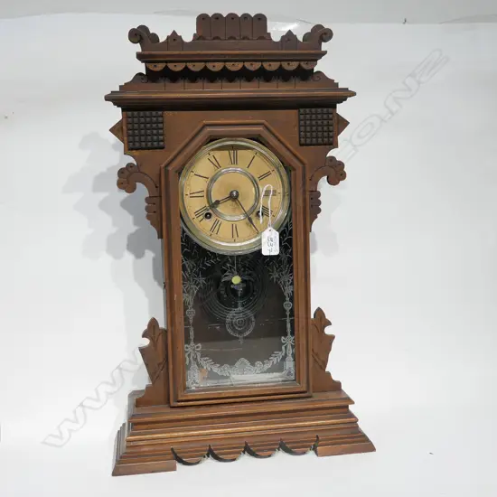 c1900 ANSONIA FARMHOUSE CLOCK W PENDULUM & KEY
