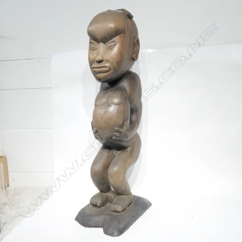CARVED WOODEN MAORI FIGURE H730 MM Image 1++